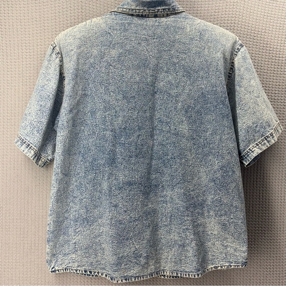 Vtg Pretty Bleu 80's 90's Denim Acid Wash Bedazzled Floral Button Women Top Med - Picture 6 of 9